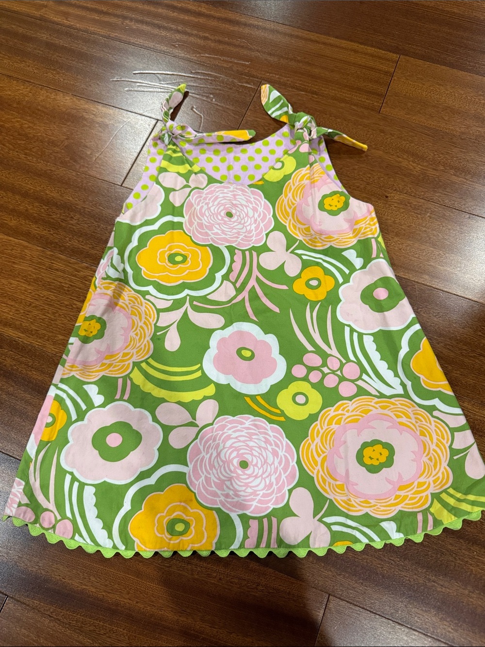 Girls' Green Reversible Tie-Shoulder Dress